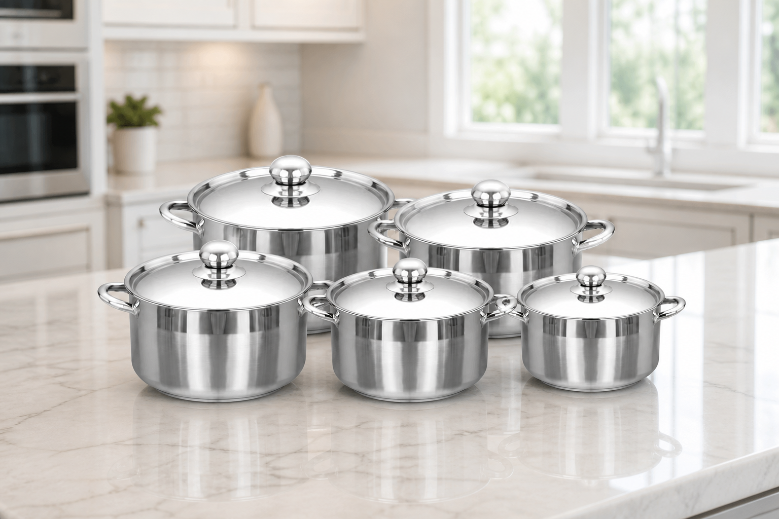 10-Piece Stainless Steel Cookware Set with 3-layer composite bottom