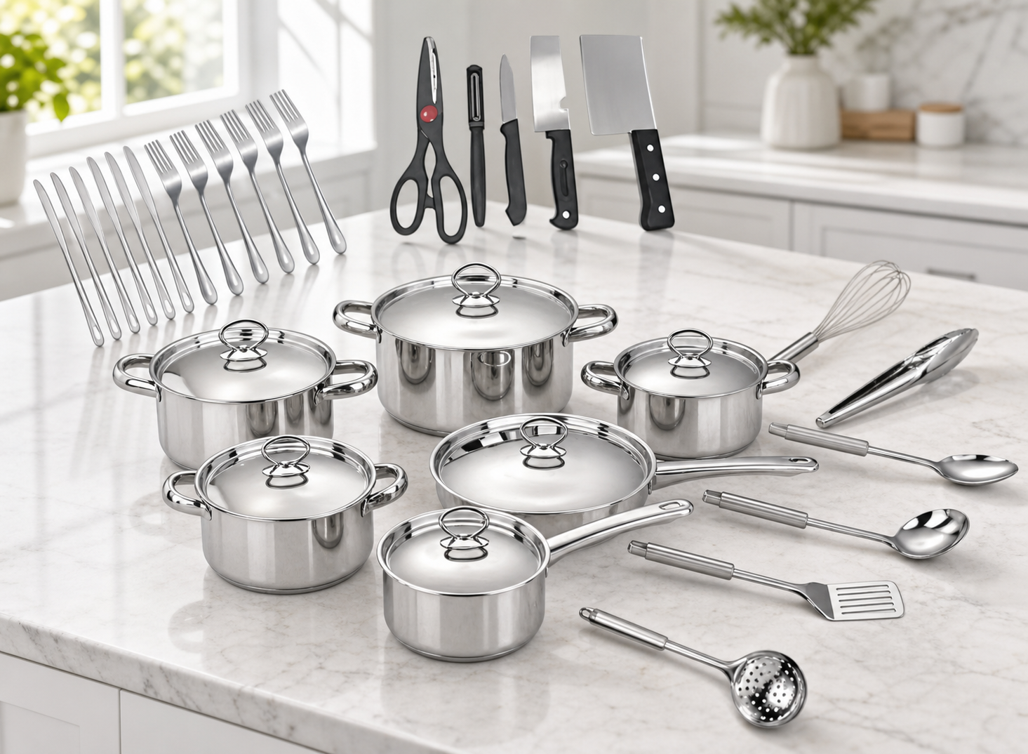 35-Piece Cookware Set with Cutlery and Knives