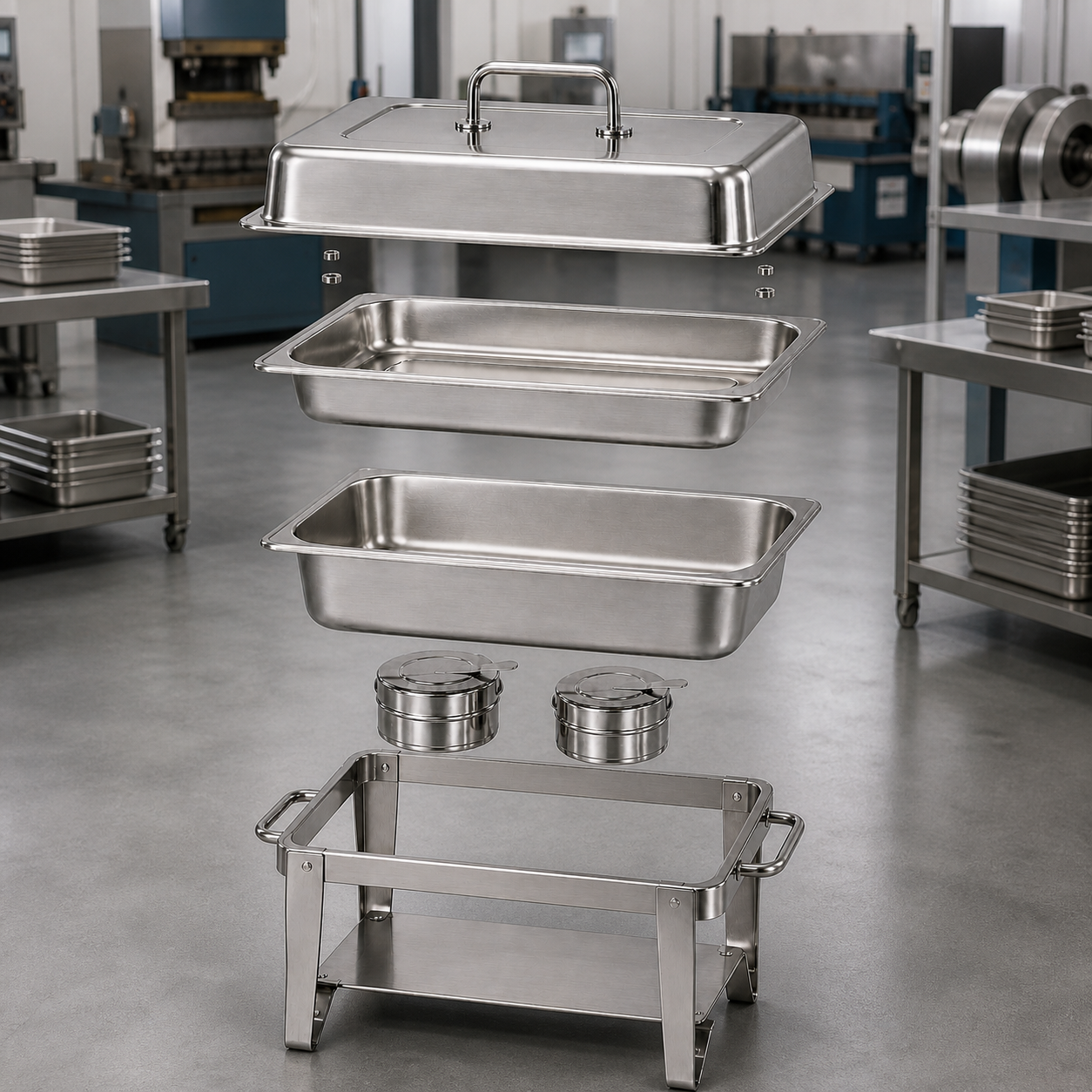 chafing dish food pan and water pan component layout