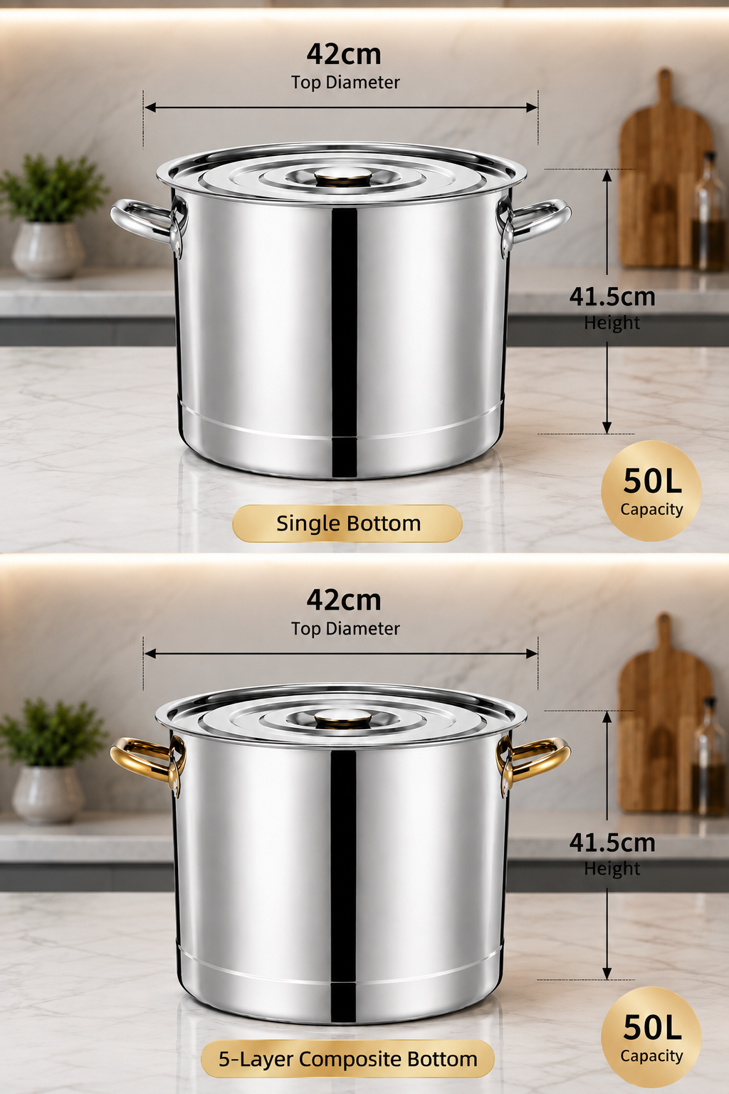 close up of commercial stock pot bottom construction