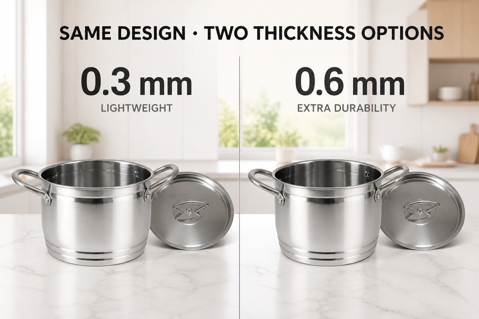Measuring body thickness of two identical looking pots
